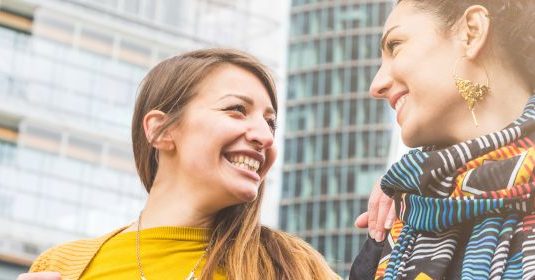 Woman talking and smiling