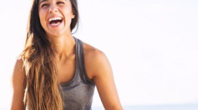 A woman laughing