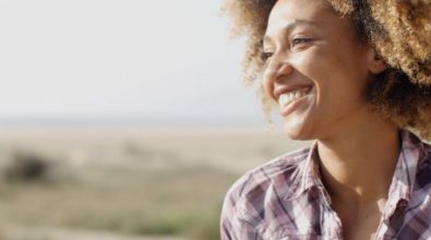A woman smiling