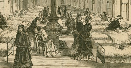 An illustration of a women's hospital ward