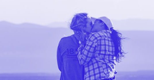 A couple kissing