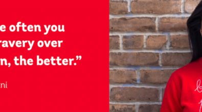 A banner of a quote form Reshma Saujani